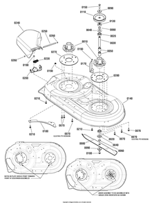 42-Inch Mower Deck - Housing, Arbors And Blades Diagram and Parts List for 2691085-00 (107250040)(2012) Briggs and Stratton Lawn Tractor